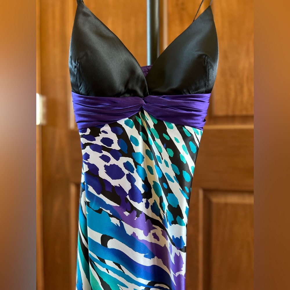 Cache Dress Maxi Satin Teal Abstract Print Purple Size 8 - Picture 4 of 16